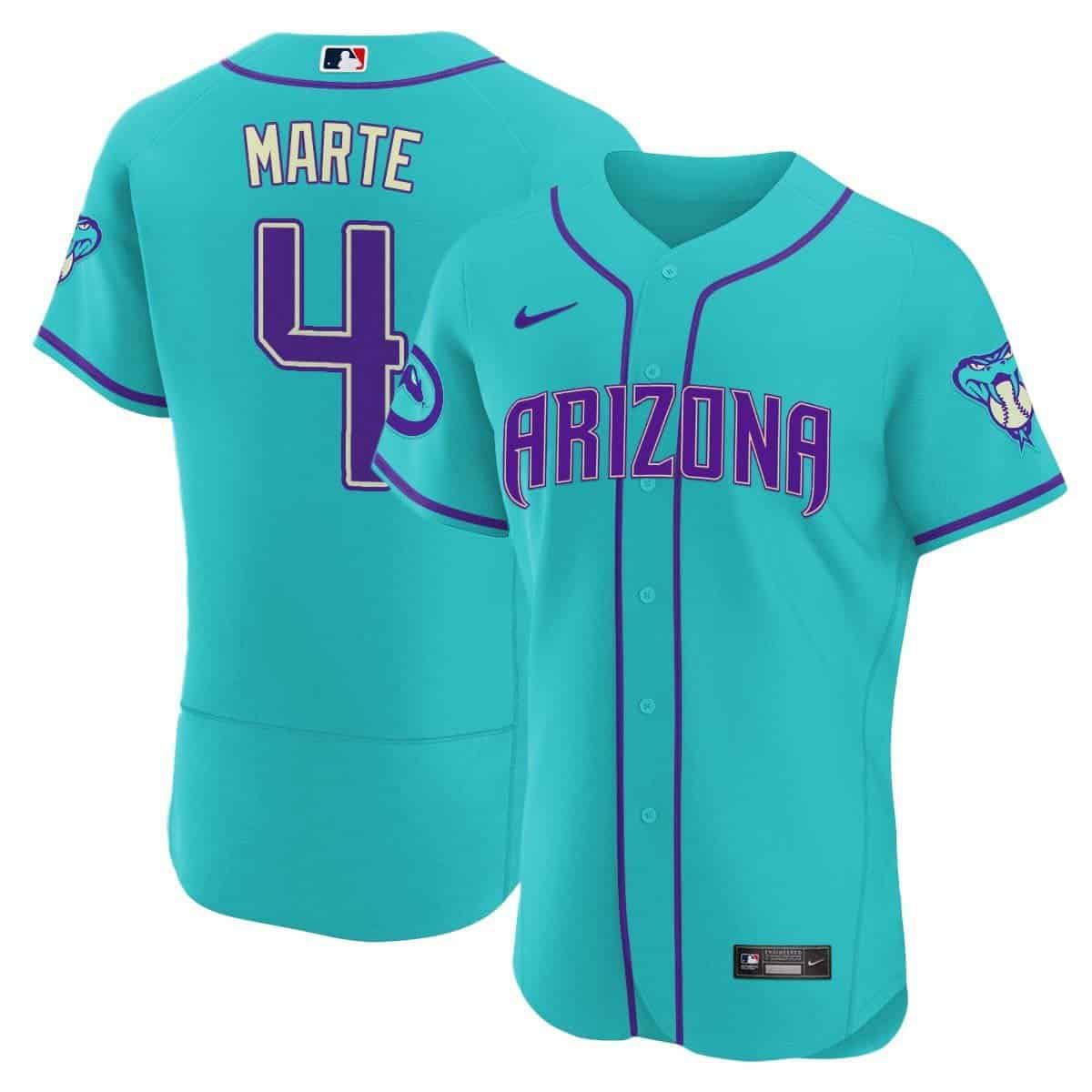 Men Arizona Diamondback #4 Marte Light Blue Nike 2024 Teal Purple MLB Jersey style 1